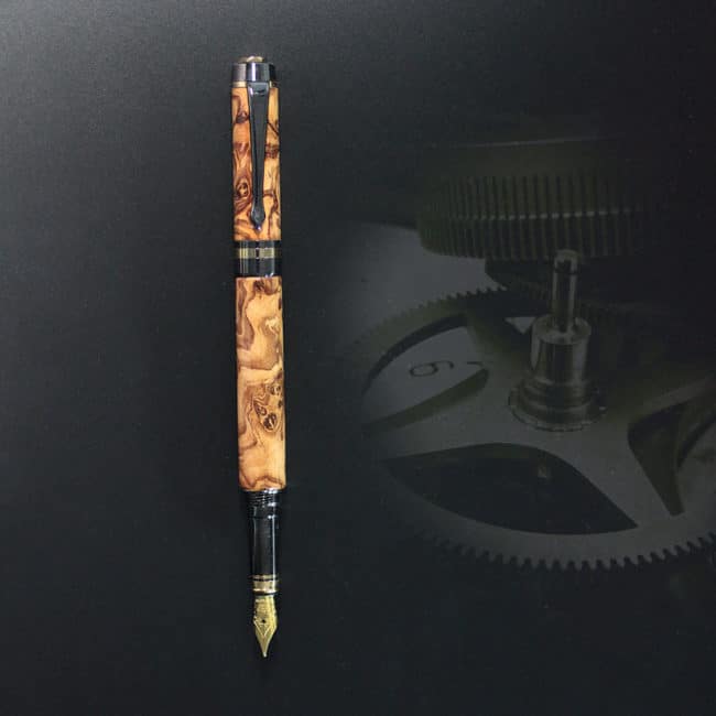 Wild Olive “Burl” fountain Pen, gold & gunmetal device