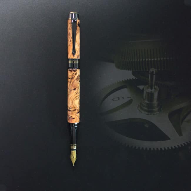 Wild Olive “Burl” fountain Pen, gold & gunmetal device