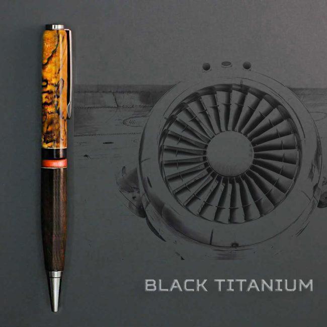 Kugelschreiber aus Eisenholz “Coti”, Grenadill & Chacate-Holz & Elfenbeinrot – Titan-Gerät